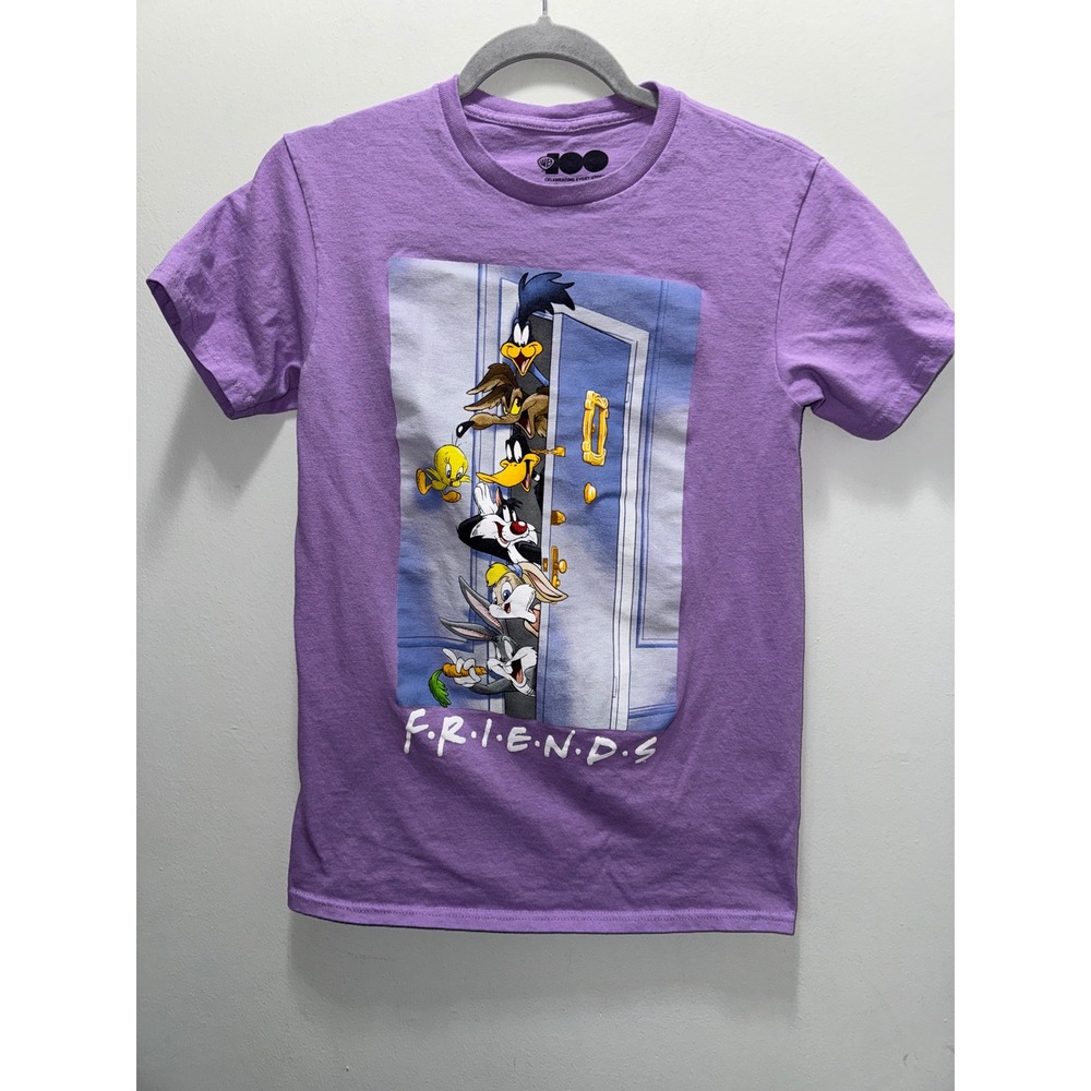 Warner Bros 100 Looney Tunes Friends Graphic Tee Purple Bugs Bunny Daffy Small